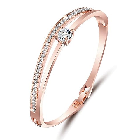Shining Diva Fashion Stylish 18k Rose Gold Plated Crystal Bangle Bracelet